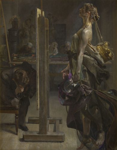 Jacek Malczewski, Natchnienie malarza | 1897 rok, ol. pł. , 80 x 63 cm., wł. Muzeum Narodowe w Krakowie 