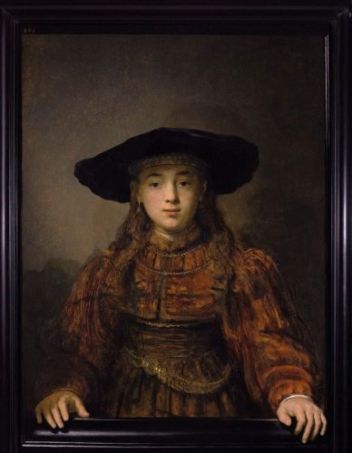 Rembrandt van Rijn, Dziewczyna w ramie, sztuka niderlandzka, XVII w., malarstwo barokowe, złoty wiek, Niezła Sztuka