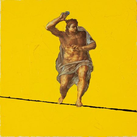 Przemek Matecki, bez tytułu [Michał Anioł], z cyklu Małe obrazy, 2016–2018, technika mieszana / płótno, 20 × 20 cm, Kolekcja MOCAK-u