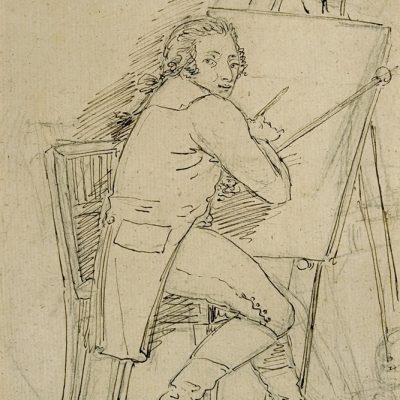 Carl Bach, Autoportret przed sztalugą, szkic, rysunek, Niezła Sztuka