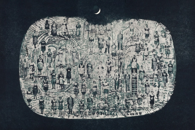 Lucjan Mianowski, Pejzaż księżycowy, 1964, litografia, niezła sztuka