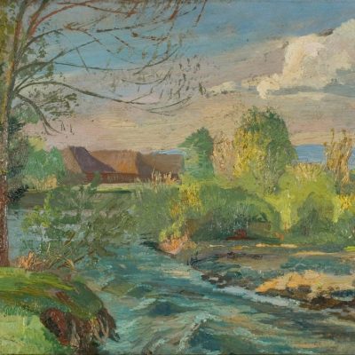 Stanisław Kamocki, Pejzaż nad rzeką, malarstwo, pejzaż, niezła sztuka