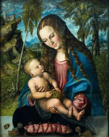 Lucas Cranach starszy, Madonna pod jodłami, malarstwo XVI w., niezła sztuka
