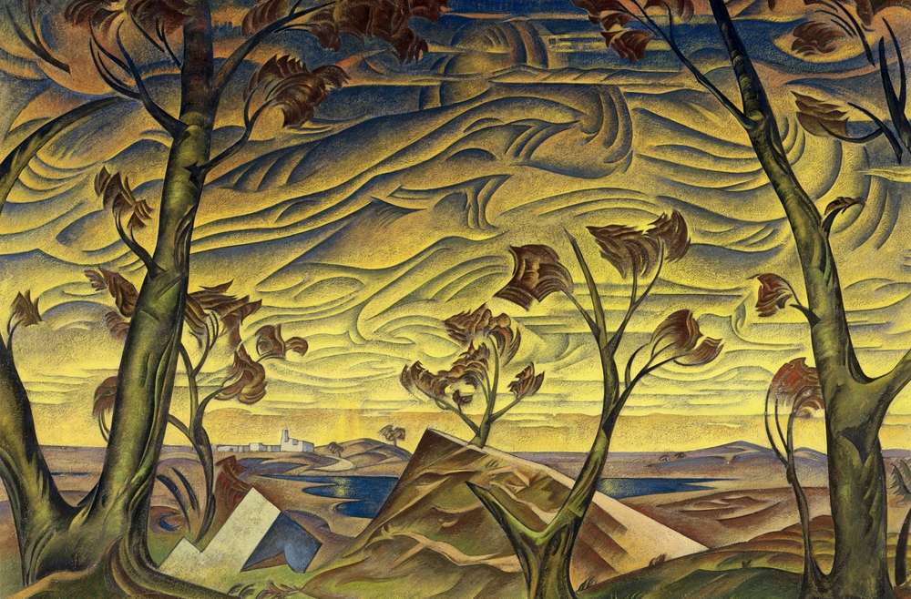 Bronisław Jamontt, Krajobraz – szkic do tapiserii, sztuka współczesna, sztuka XX w., niezła sztuka