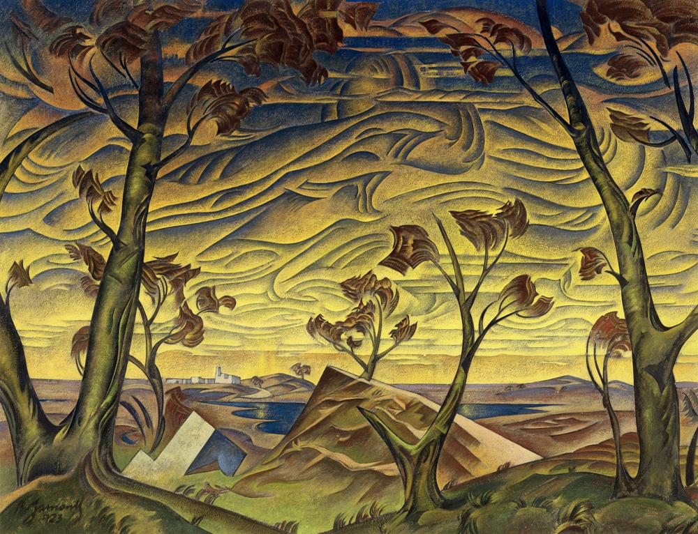 Bronisław Jamontt, Krajobraz – szkic do tapiserii, sztuka współczesna, sztuka XX w., niezła sztuka