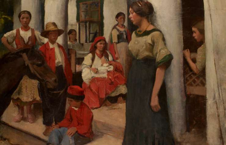 Włodzimierz Tetmajer, Scena na ganku dworu w Bronowicach, Muzeum Literatury im. Adama Mickiewicza w Warszawie, malarstwo, sztuka polska, sztuka XX w., niezła sztuka