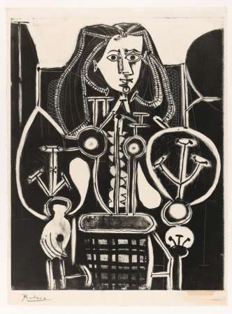 Pablo Picasso, Kobieta w fotelu nr 4, grafika sztuka współczesna, sztuka XX w., niezła sztuka