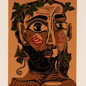 Pablo Picasso, Brodaty mężczyzna w koronie z winorośli, sztuka współczesna, sztuka XX w., grafika linoryt