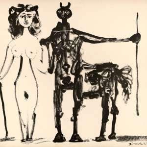 Pablo Picasso, Centaur i bachantka, grafika, litografia, sztuka współczesna, sztuka XX w., niezła sztuka