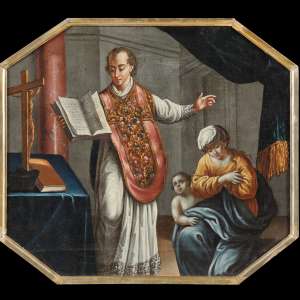 Św. Walenty uzdrawiający dziecko chore na epilepsję , sztuka XVIII w., malarstwo, niezła sztuka