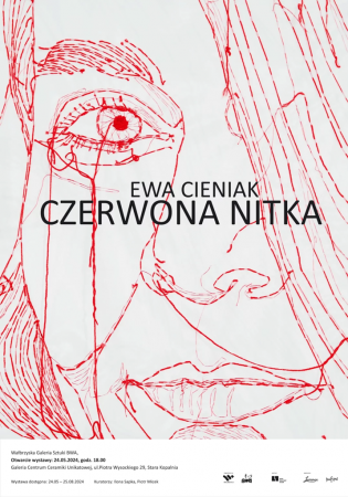 Ewa Cieniak. Czerwona nitka, wystawa, haft, sztuka współczesna, portret, niezła sztuka