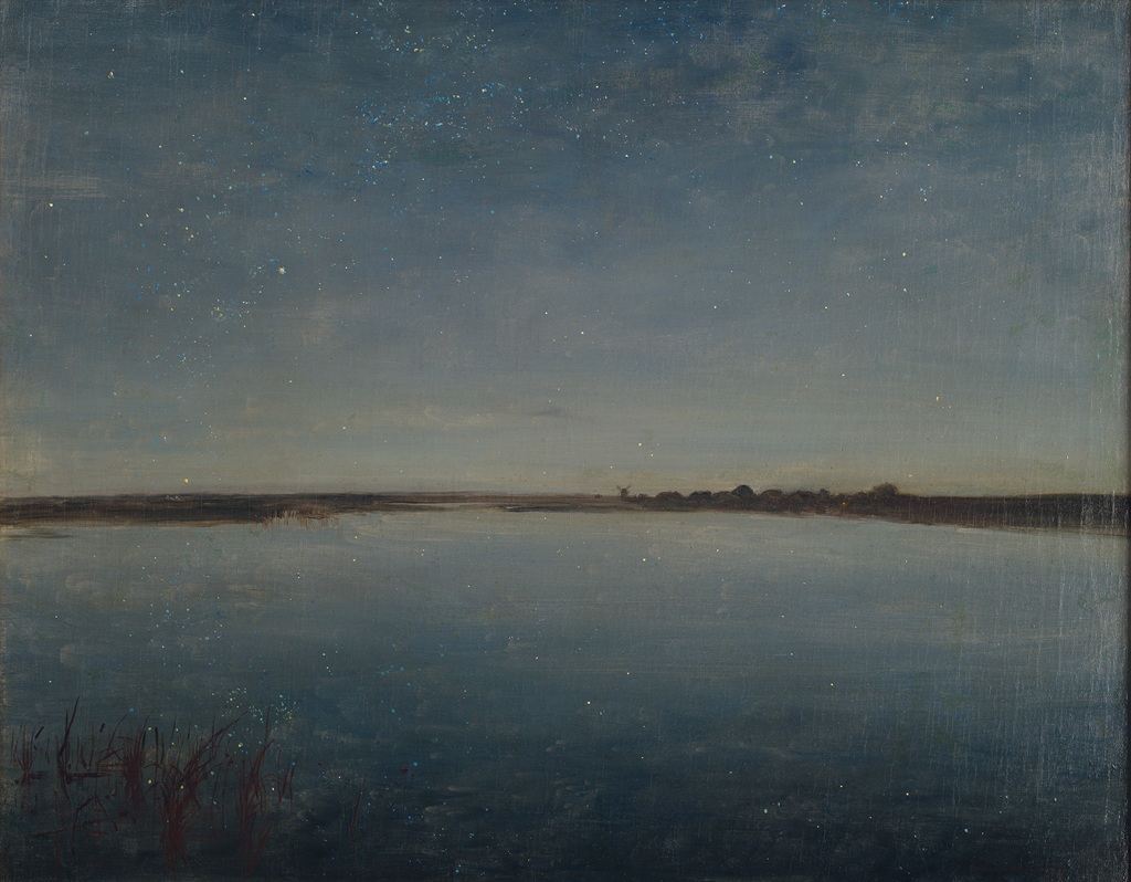 Józef Chełmoński, Noc gwiaździsta, pejzaż, nokturn, malarstwo, realizm, Sztuka XIX w., sztuka polska, niezła sztuka