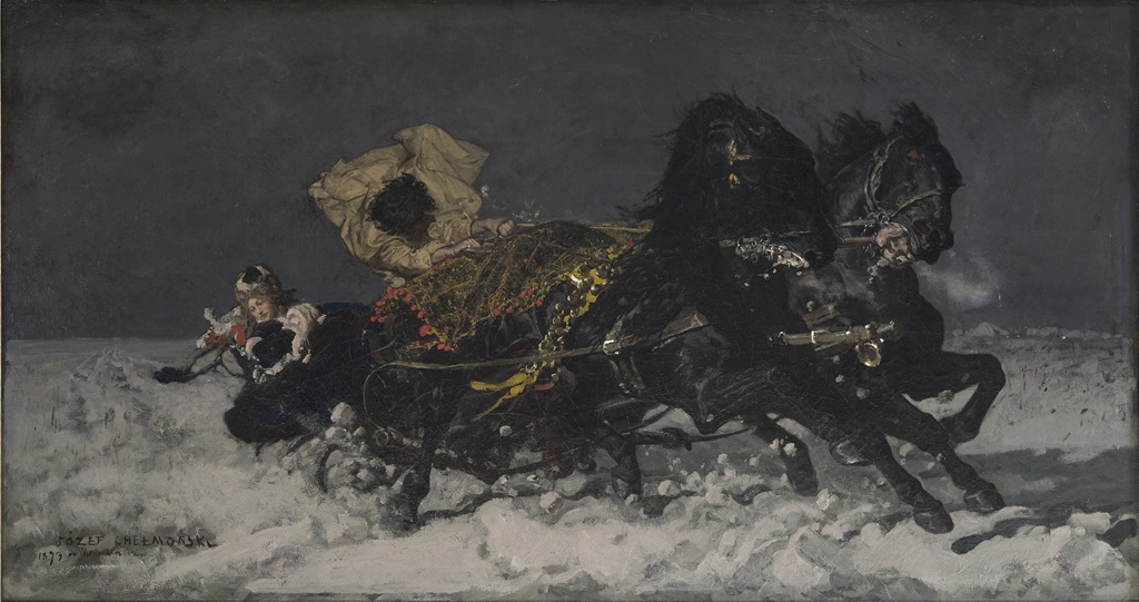 Józef Chełmoński, Powrót z balu, malarstwo, scena rodzajowa, realizm, sztuka XIX w., niezła sztuka, sztuka polska