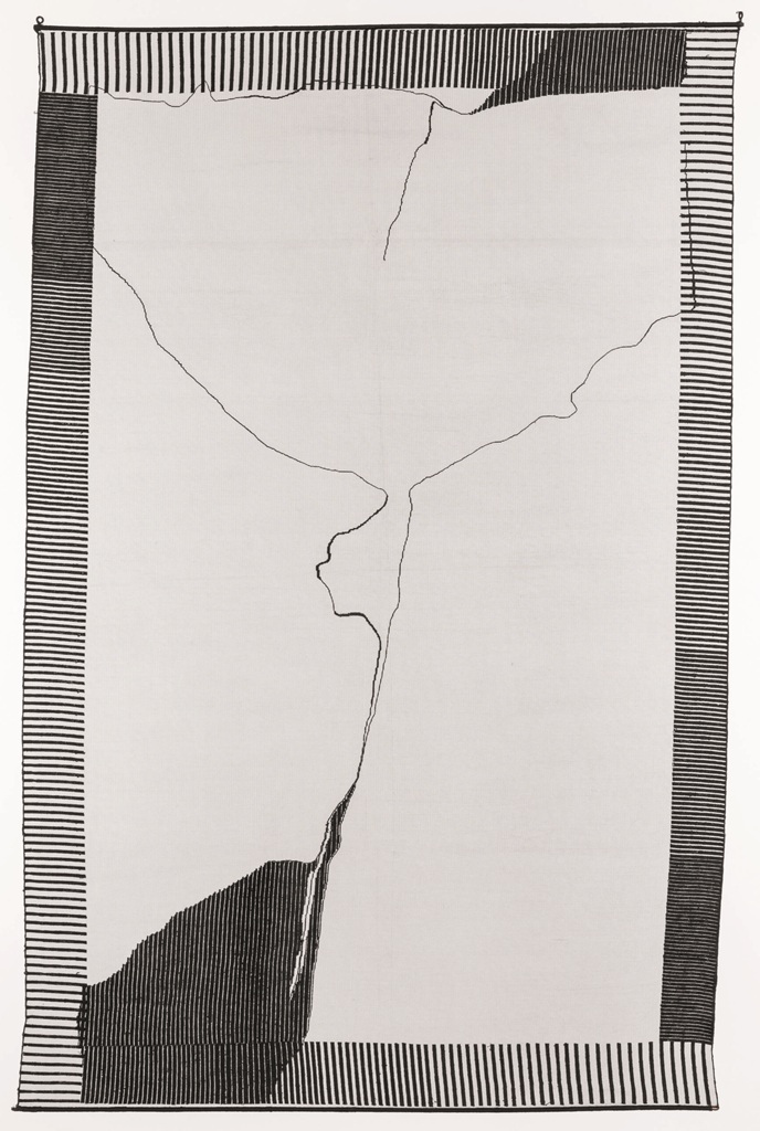 Dorota Grynczel, Tkanina I z cyklu Stworzenie świata, haft, tiul, materiał, form, rysunek, niezła sztuka