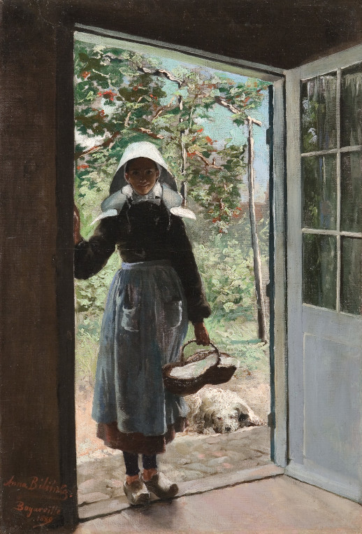 Anna Bilińska, Bretonka na progu domu, malarstwo, sztuka XIX w., sztuka polska, kobieta, postać, wnętrze, niezła sztuka