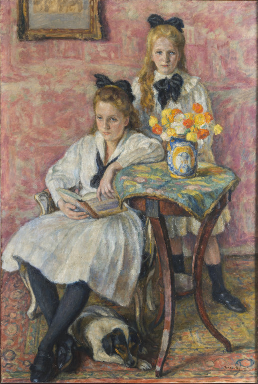 Józef Pankiewicz , Portret Marii i Krystyny Mańkowskich, malarstwo, portret, kobieta, postać, sztuka polska, sztuka XX w., niezła sztuka, wnętrze