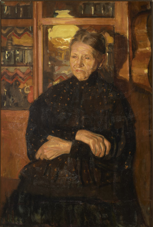 Wojciech Weiss, Przy świetle lampy (portret ciotki artysty), malarstwo, sztuka XX w., sztuka polska, niezła sztuka, portret