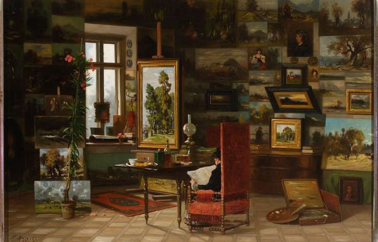 Władysław Malecki, Wnętrze pracowni, wnętrze malarstwo, olej na płótnie, sztuka XIX w., malarstwo polskie, niezła sztuka