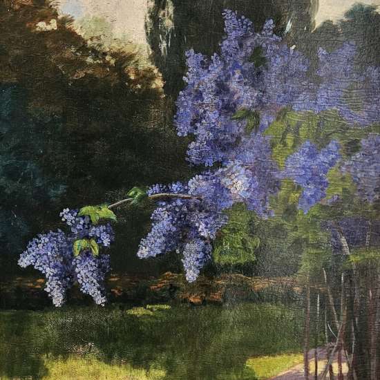 Ludwik Stasiak, Aleja z kwitnącym bzem, malarstwo, sztuka polska, plener, przyroda, pejzaż, sztuka XIX w., sztuka XX w., niezła sztuka