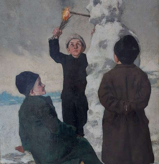 Ludwik Stasiak, Zabawy dziecięce, scena rodzajowa, malarstwo, sztuka polska, sztuka XIX w., sztuka XX w., niezła sztuka