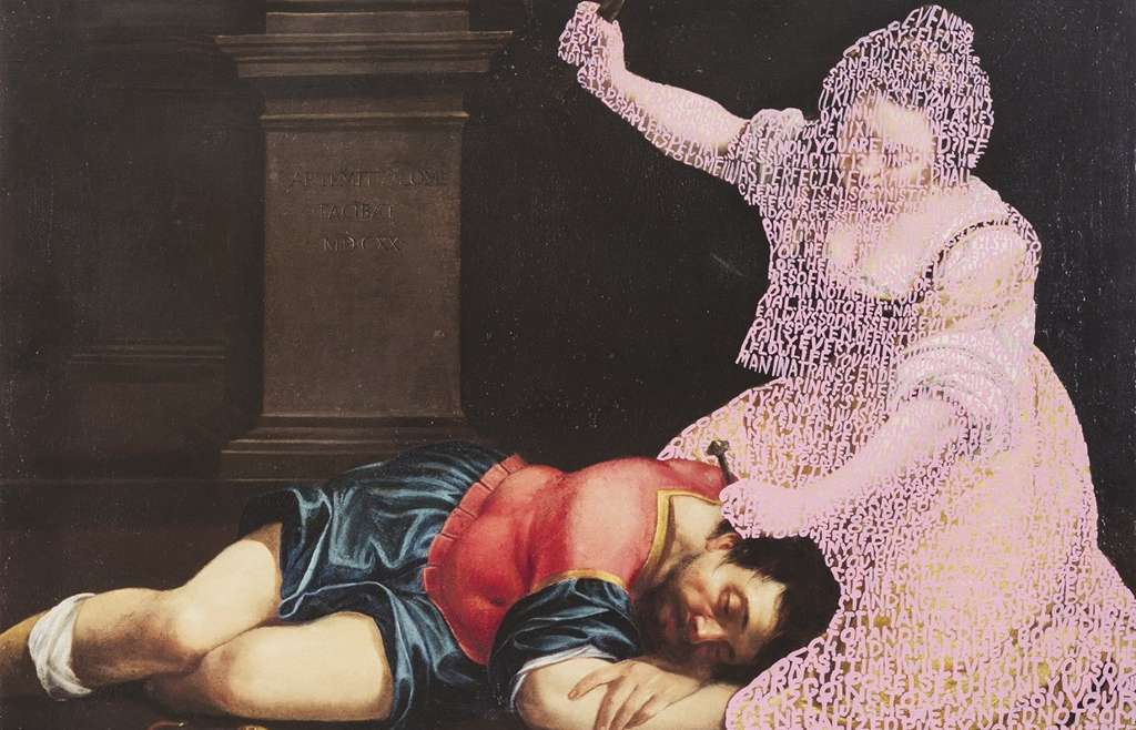 Betty Tompkins, Women Words Painting (Artemisia Gentileschi #2), malarstwo, sztuka współczesna, sztuka kobiet, portret, sztuka dawna, niezła sztuka