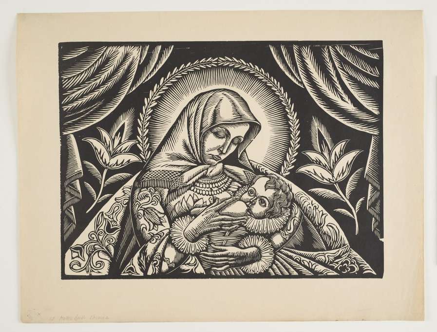 Władysław Skoczylas, Matka Boska Karmiąca, drzeworyt, grafika, sztuka polska, sztuka współczesna, niezła sztuka, sacrum, art deco