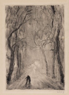 Wojciech Weiss, Aleja. Planty Krakowskie, monotypia, grafika, pejzaż, sztuka polska, sztuka XX w., niezła sztuka