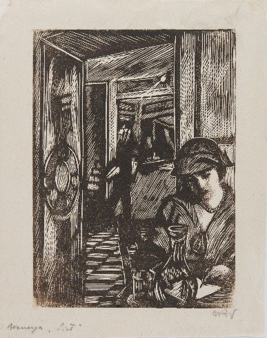Wojciech Weiss, Aneri pisząca list - Wenecja, drzeworyt, grafika, sztuka polska, sztuka XX w., niezła sztuka, portret
