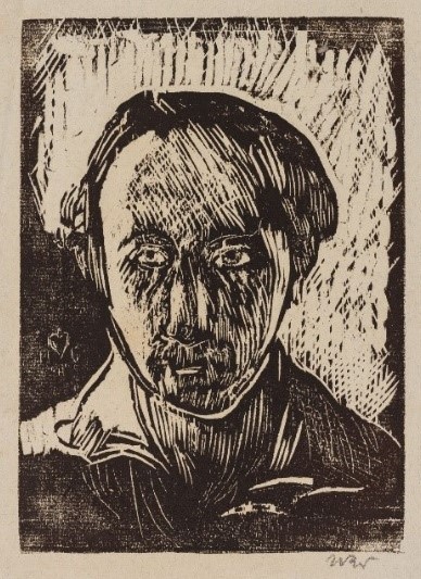 Wojciech Weiss, Autoportret I, autoportret, drzeworyt, grafika, sztuka polska, sztuka XX w., niezła sztuka