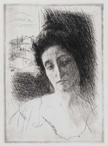 Wojciech Weiss, Bella - Assunta, portret, grafika, sucha igła, sztuka polska, sztuka XX w., niezła sztuka