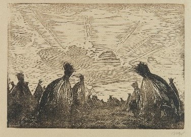 Wojciech Weiss, Mendle - zachód słońca, grafika, drzeworyt, sztuka polska, sztuka XX w, niezła sztuka