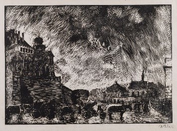 Wojciech Weiss, Wawel-burza, grafika, drzeworyt, sztuka polska, sztuka XX w., niezła sztuka