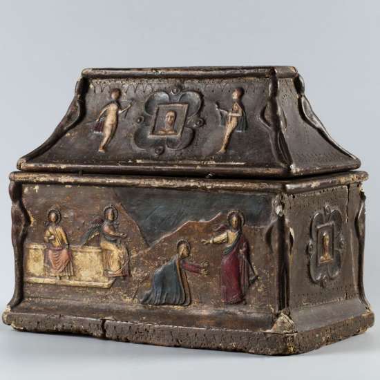 skarbonka, sztuka XIV w., drewno, przedmiot, niezła sztuka