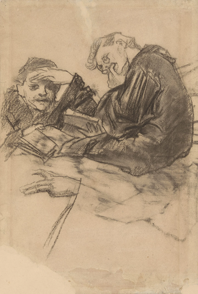 Stanisław Wyspiański, Podwójny portret Józefa Mehoffera w paryskiej pracowni, rysunek, sztuka polska, sztuka XIX w., niezła sztuka
